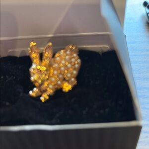 Gold and Pearl Bunny Brooch